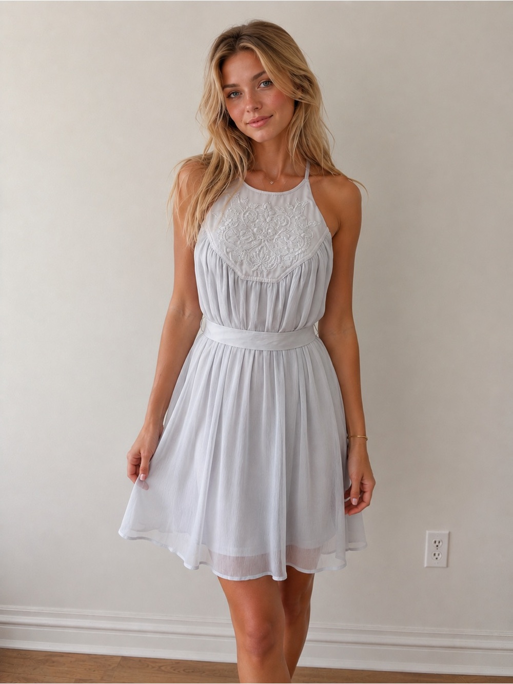 Periwinkle Embroidered Chiffon Dress